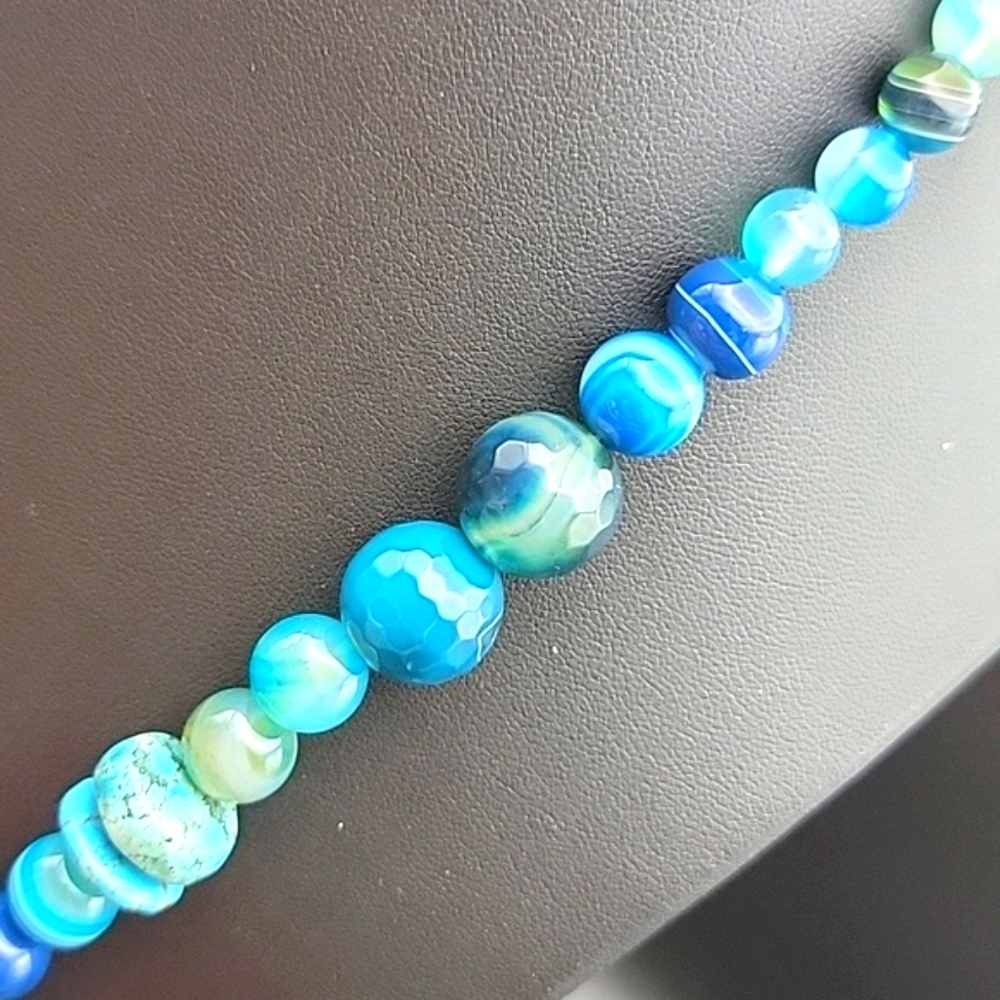 Untreated 495 Cts Natural Turquoise & Onyx Beaded Gemstone Necklace Unisex #1 - Picture 5 of 10